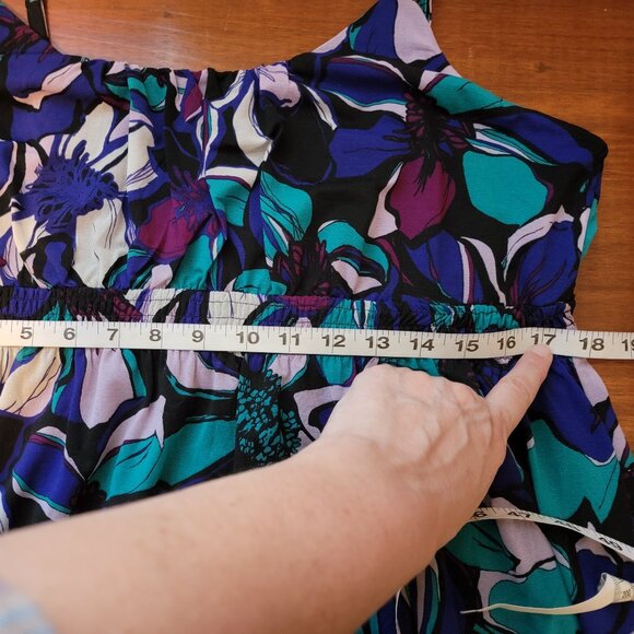 Elle Women's Blue Floral Polyester Scoop Neck Sleeveless Long Maxi - Picture 12 of 16